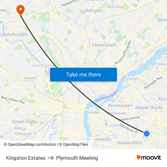 Kingston Estates to Plymouth Meeting map