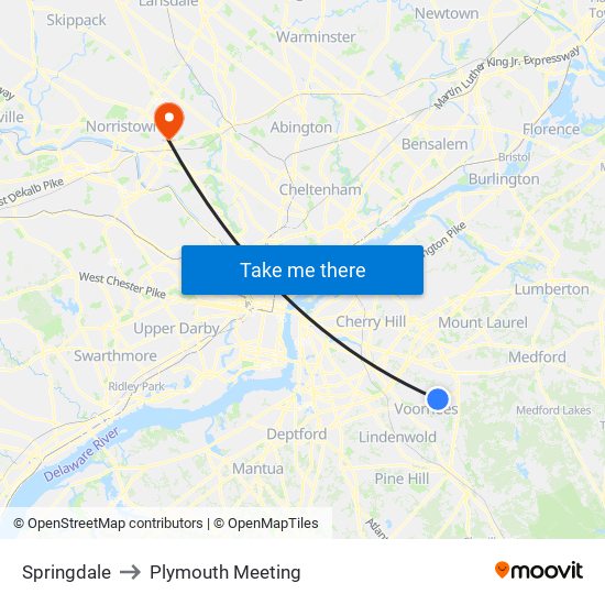 Springdale to Plymouth Meeting map