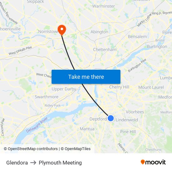Glendora to Plymouth Meeting map