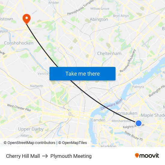 Cherry Hill Mall to Plymouth Meeting map