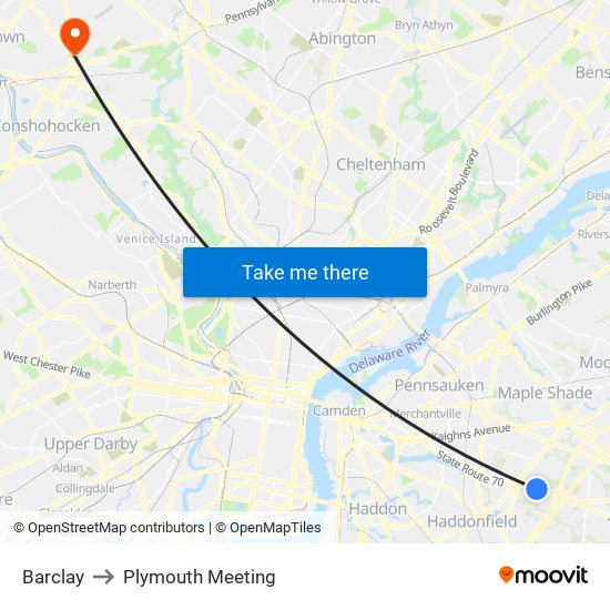 Barclay to Plymouth Meeting map