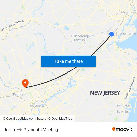 Iselin to Plymouth Meeting map