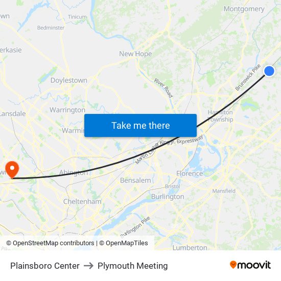 Plainsboro Center to Plymouth Meeting map