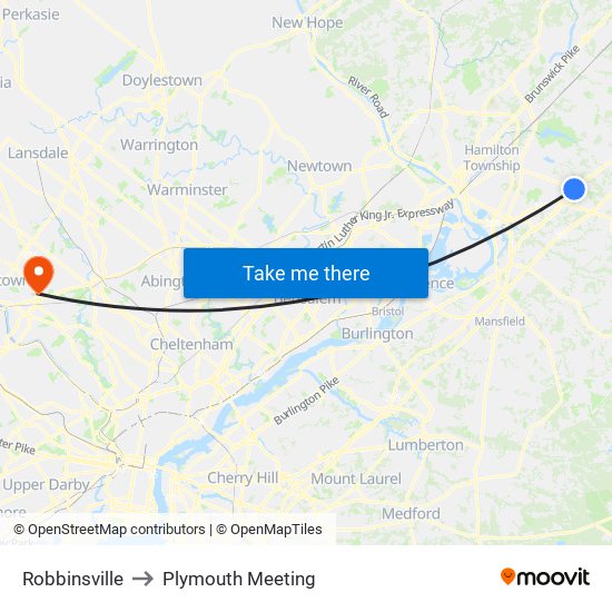 Robbinsville to Plymouth Meeting map