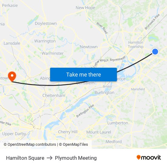 Hamilton Square to Plymouth Meeting map