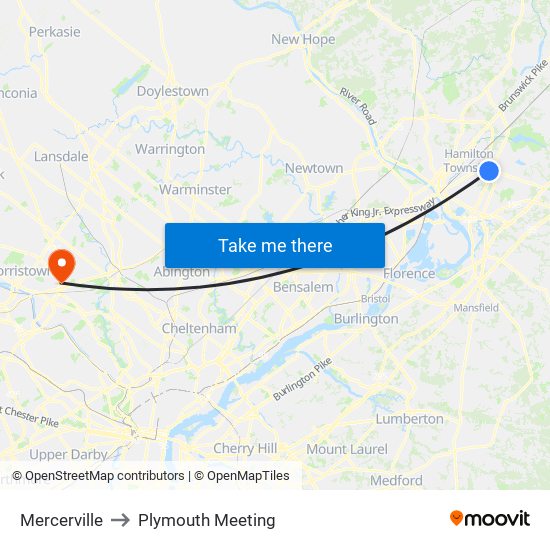 Mercerville to Plymouth Meeting map