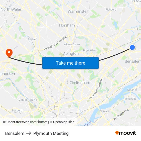 Bensalem to Plymouth Meeting map