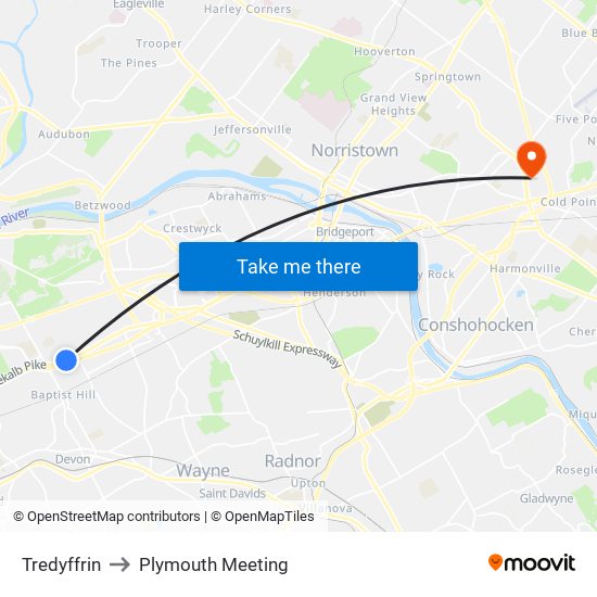 Tredyffrin to Plymouth Meeting map