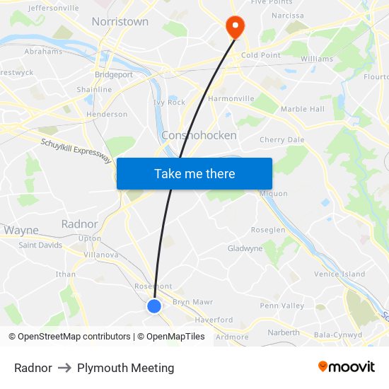 Radnor to Plymouth Meeting map