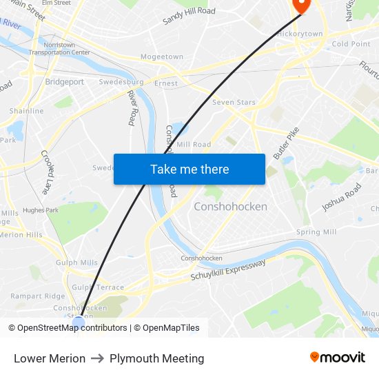 Lower Merion to Plymouth Meeting map