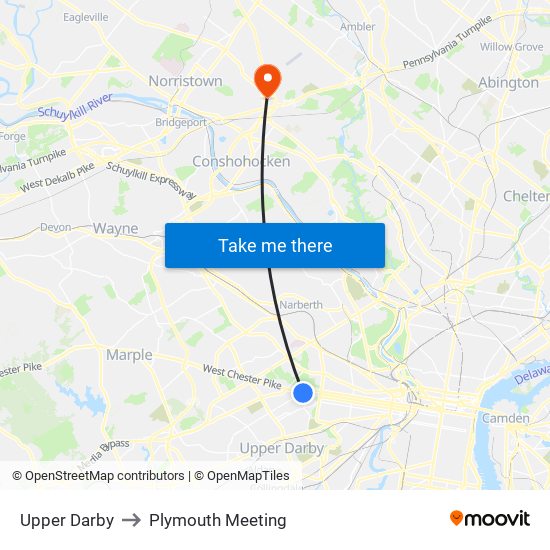 Upper Darby to Plymouth Meeting map