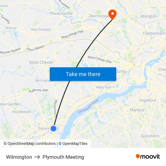 Wilmington to Plymouth Meeting map