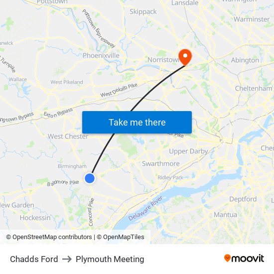 Chadds Ford to Plymouth Meeting map