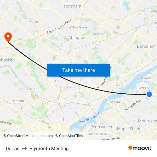 Delran to Plymouth Meeting map