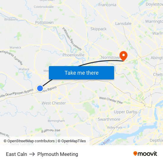 East Caln to Plymouth Meeting map