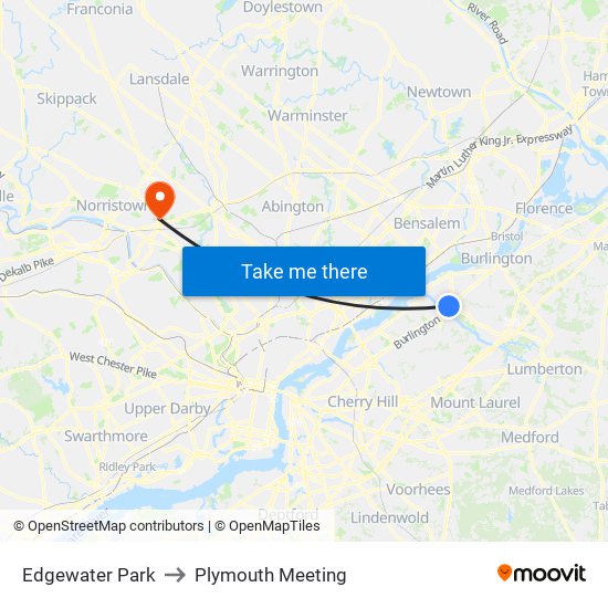 Edgewater Park to Plymouth Meeting map