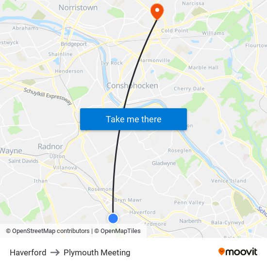 Haverford to Plymouth Meeting map