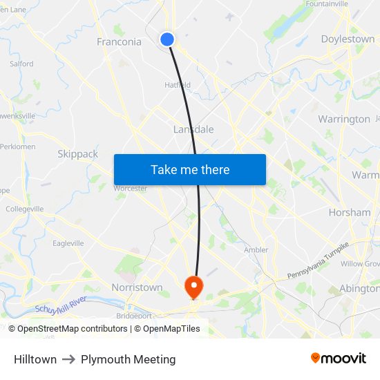 Hilltown to Plymouth Meeting map