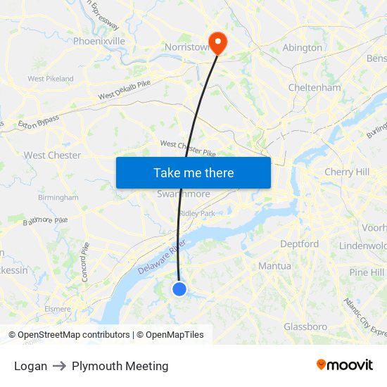 Logan to Plymouth Meeting map
