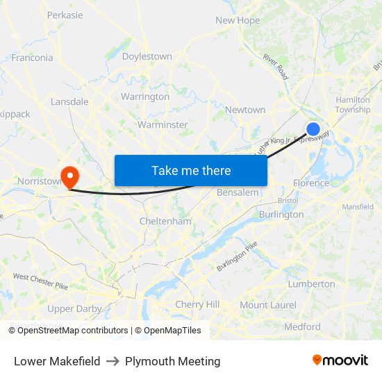 Lower Makefield to Plymouth Meeting map