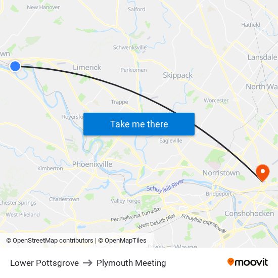 Lower Pottsgrove to Plymouth Meeting map