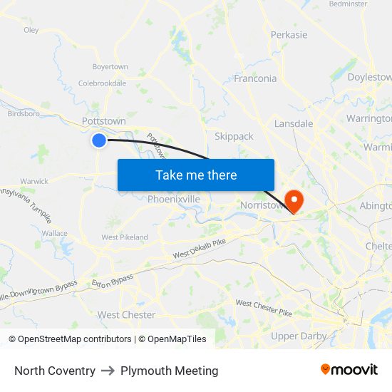 North Coventry to Plymouth Meeting map