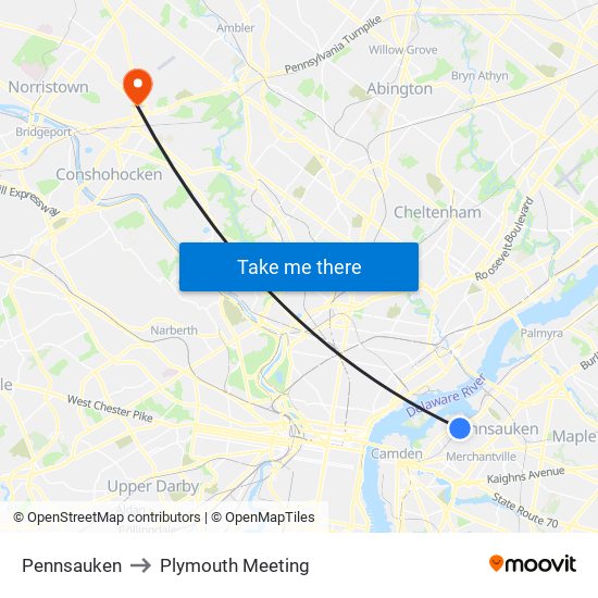 Pennsauken to Plymouth Meeting map