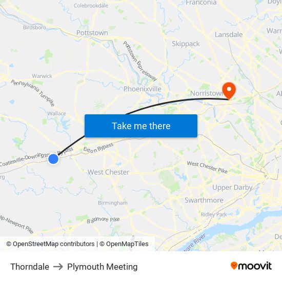 Thorndale to Plymouth Meeting map