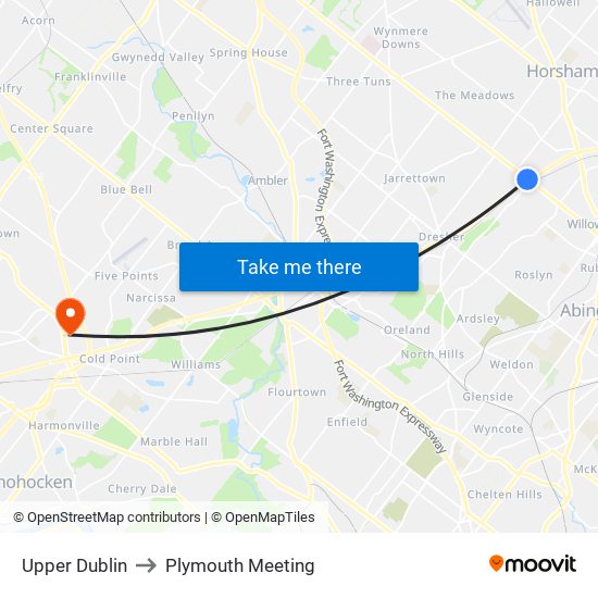 Upper Dublin to Plymouth Meeting map