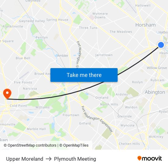 Upper Moreland to Plymouth Meeting map