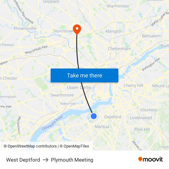 West Deptford to Plymouth Meeting map