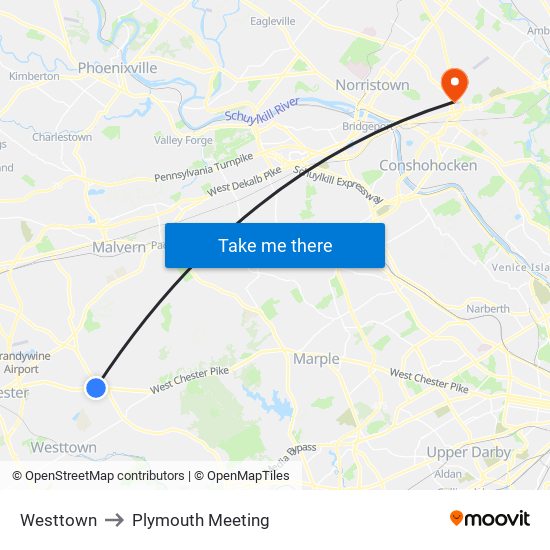 Westtown to Plymouth Meeting map