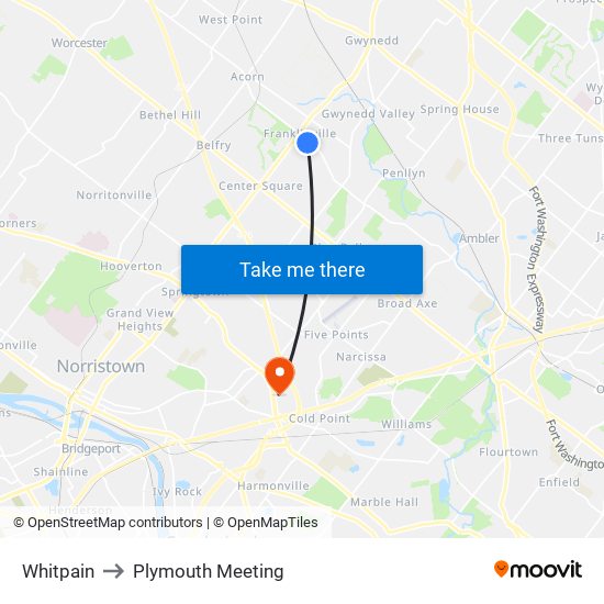 Whitpain to Plymouth Meeting map