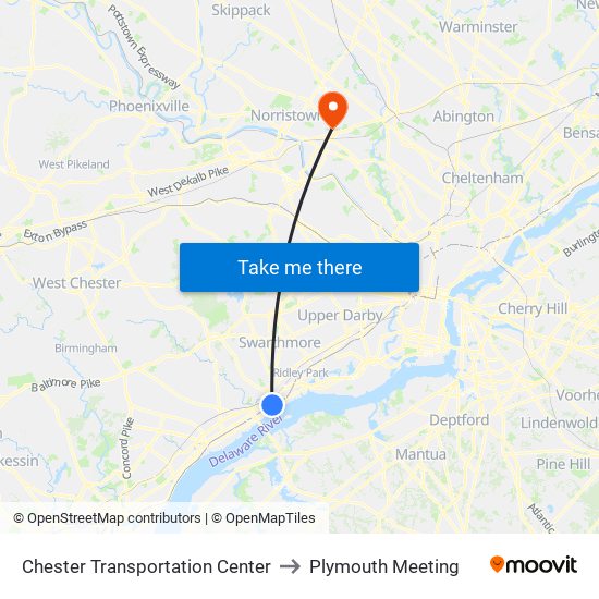 Chester Transportation Center to Plymouth Meeting map