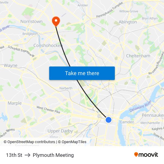 13th St to Plymouth Meeting map