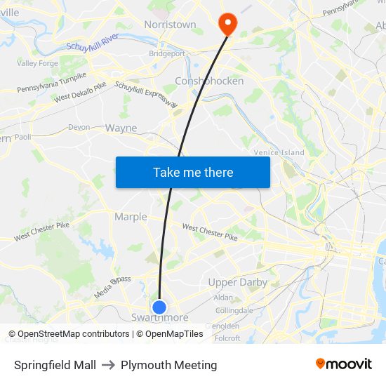 Springfield Mall to Plymouth Meeting map
