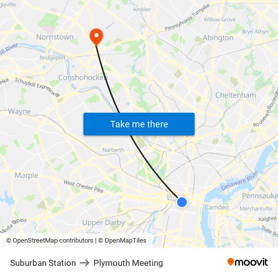Suburban Station to Plymouth Meeting map