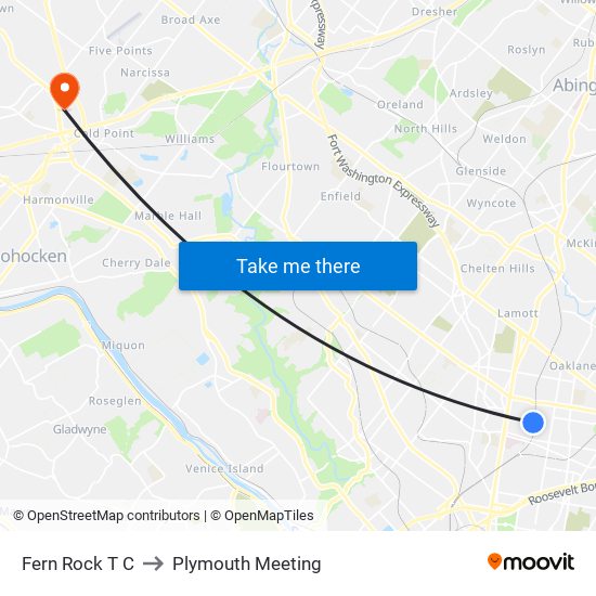 Fern Rock T C to Plymouth Meeting map