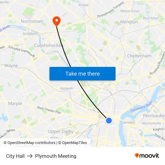 City Hall to Plymouth Meeting map