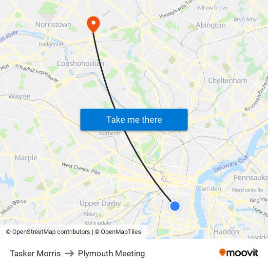 Tasker Morris to Plymouth Meeting map