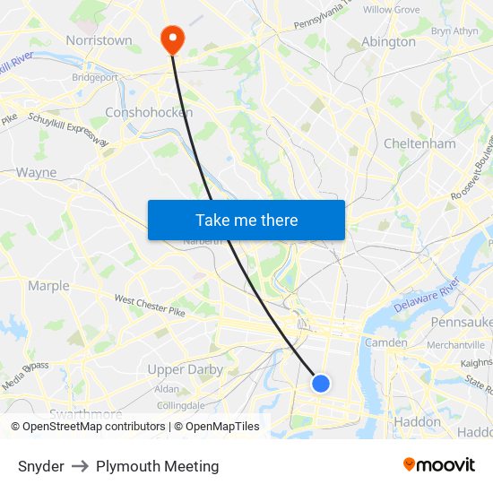 Snyder to Plymouth Meeting map