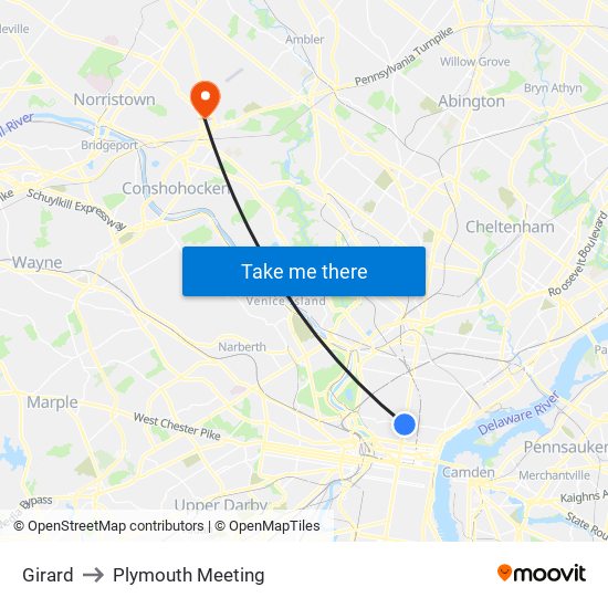 Girard to Plymouth Meeting map