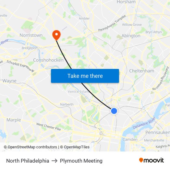 North Philadelphia to Plymouth Meeting map