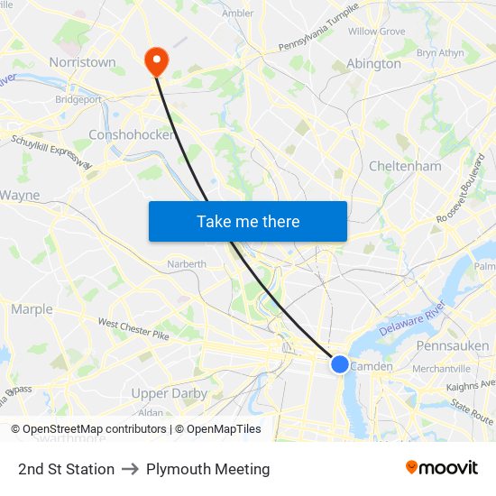 2nd St Station to Plymouth Meeting map