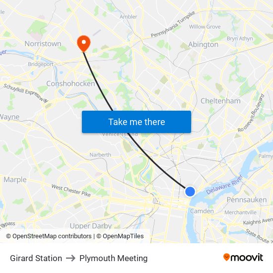 Girard Station to Plymouth Meeting map