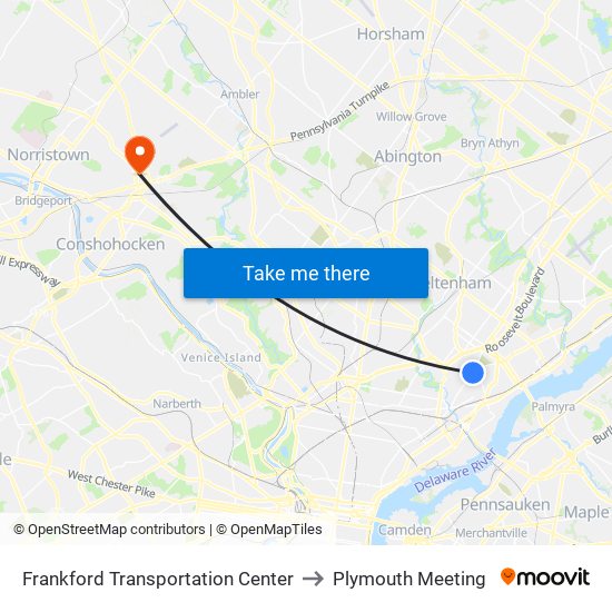 Frankford Transportation Center to Plymouth Meeting map