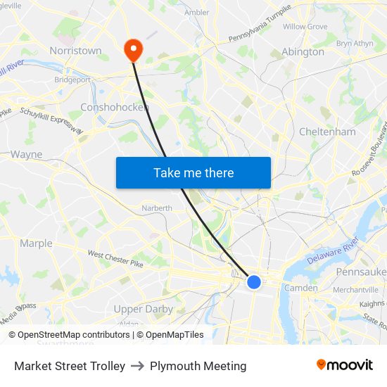 Market Street Trolley to Plymouth Meeting map