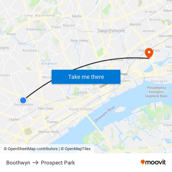 Boothwyn to Prospect Park map