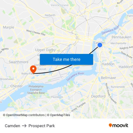 Camden to Prospect Park map