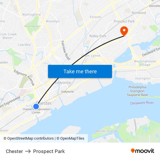 Chester to Prospect Park map